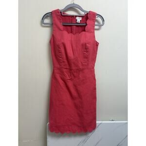 J.Crew Womens 00 Coral Pink Scalloped Sleeveless Cotton Sheath Dress
